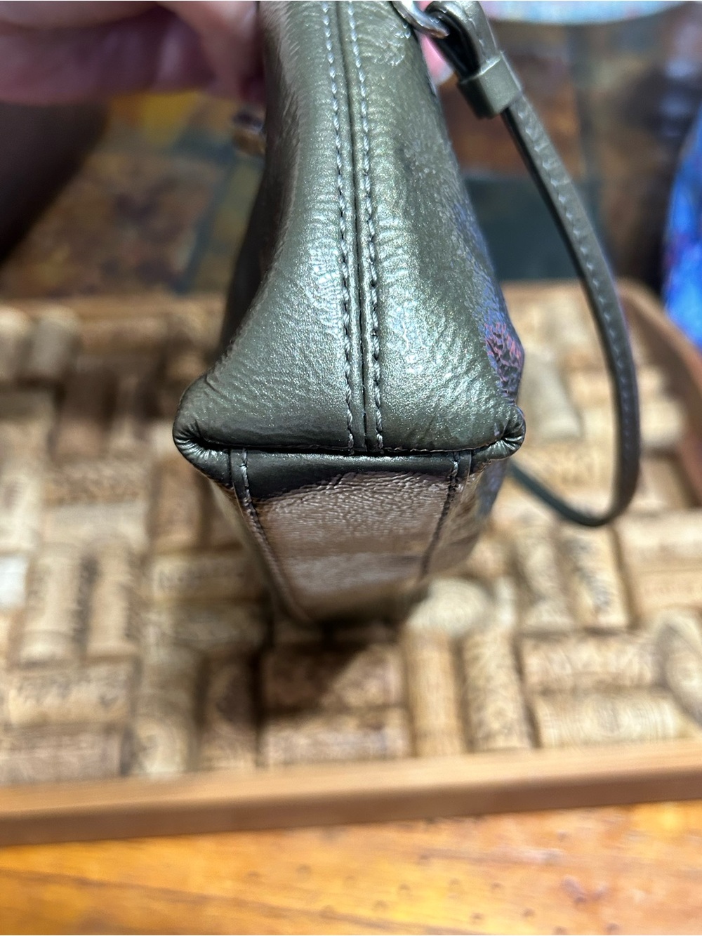 Coach Mini Metallic Olive Green Wristlet - Picture 6 of 16